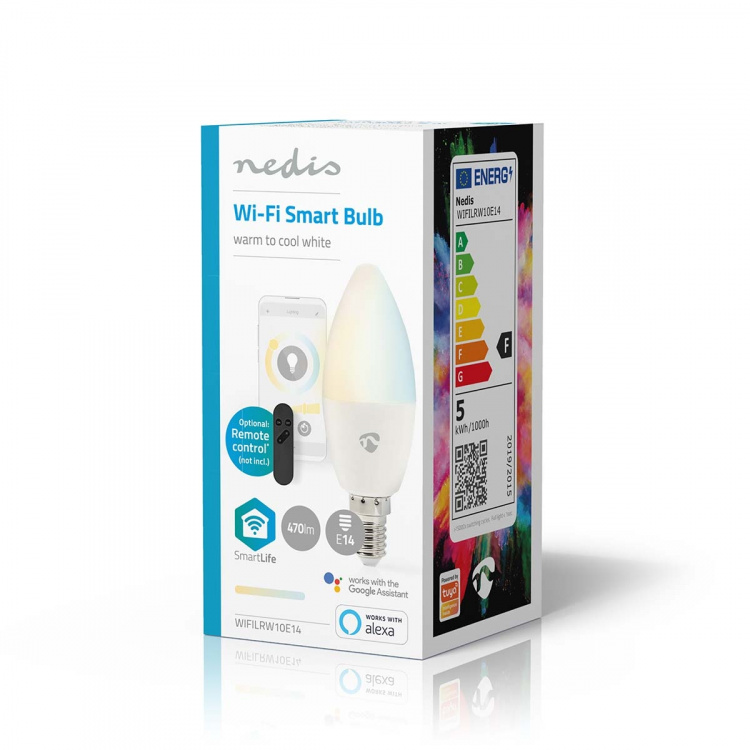 Nedis SmartLife LED-Lampor | Wi-Fi | E14 | 470 lm | 4.90 W | Varm till cool vit | 2700 - 6500 K | Android™ / IOS | Ljus | 1 st