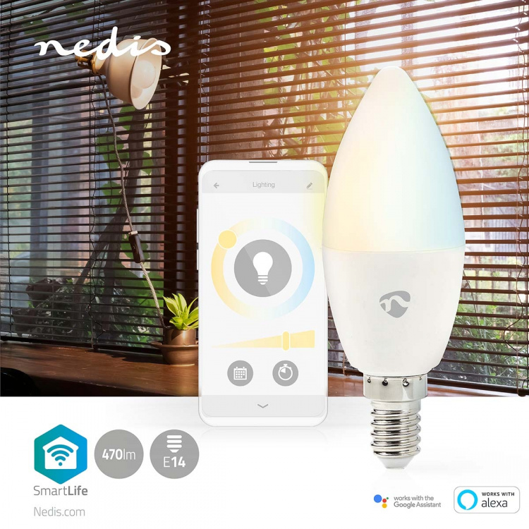 Nedis SmartLife LED-Lampor | Wi-Fi | E14 | 470 lm | 4.90 W | Varm till cool vit | 2700 - 6500 K | Android™ / IOS | Ljus | 1 st