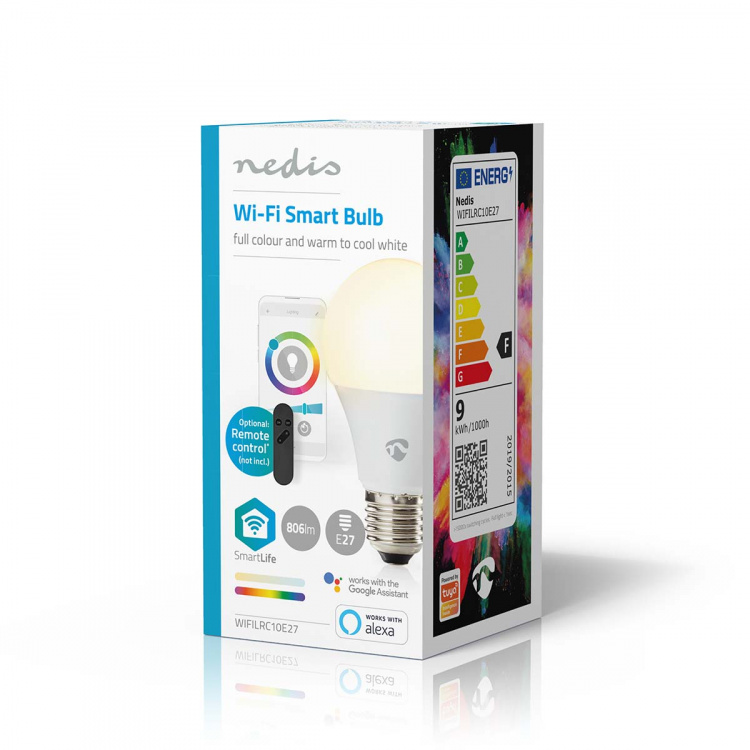 Nedis SmartLife Full Färg Glödlampa | E27 | 806 lm | 9 W | RGB / Varm till cool vit | 2700 - 6500 K | Android™ / IOS | Glödlampa | 1 st