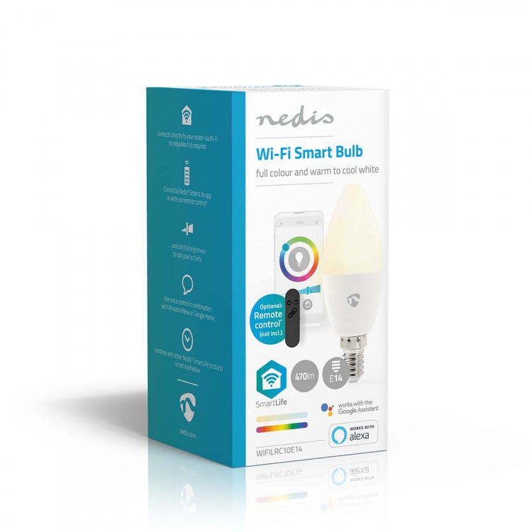 Nedis SmartLife Full Färg Glödlampa | E14 | 470 lm | 4.90 W | RGB / Varm till cool vit | 2700 - 6500 K | Android™ / IOS | Ljus | 1 st