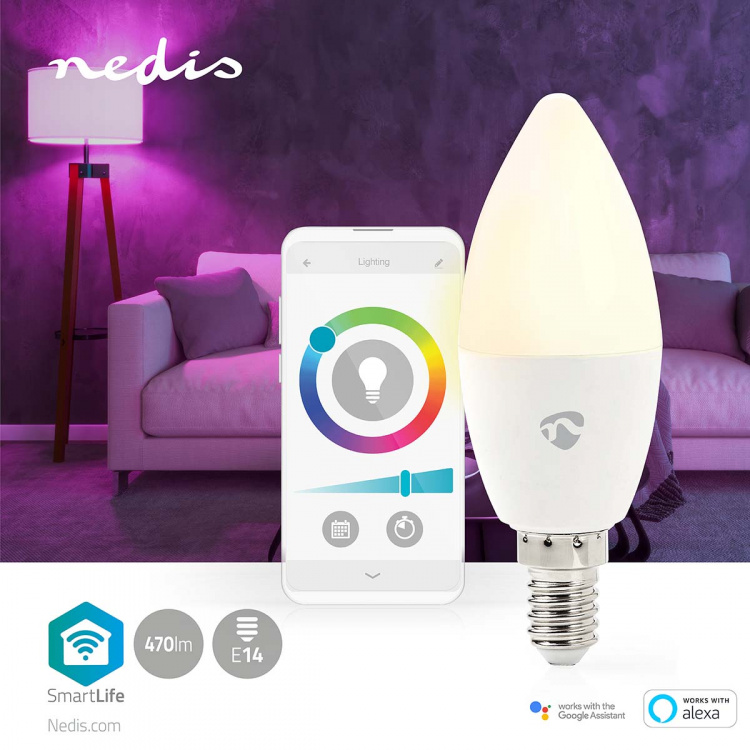Nedis SmartLife Full Färg Glödlampa | E14 | 470 lm | 4.90 W | RGB / Varm till cool vit | 2700 - 6500 K | Android™ / IOS | Ljus | 1 st