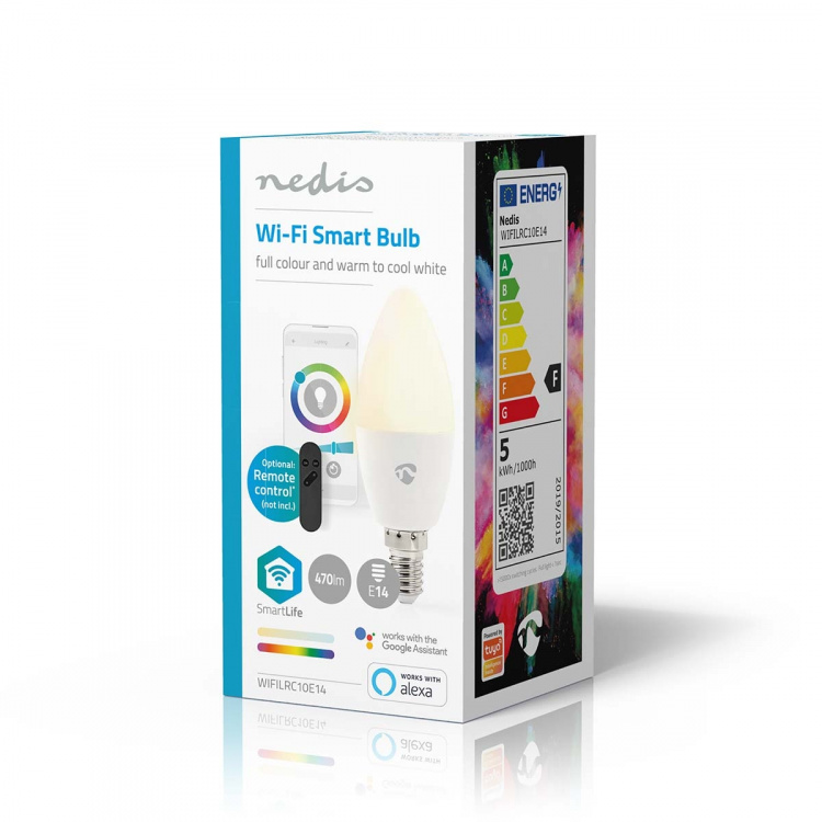 Nedis SmartLife Full Färg Glödlampa | E14 | 470 lm | 4.90 W | RGB / Varm till cool vit | 2700 - 6500 K | Android™ / IOS | Ljus | 1 st
