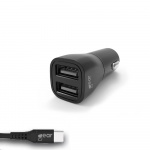 Gear Laddare 12-24V 2xUSB 3.4A Svart USB-C 2.0 Kabel 1m