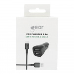 Gear Laddare 12-24V 2xUSB 3.4A Svart USB-C 2.0 Kabel 1m