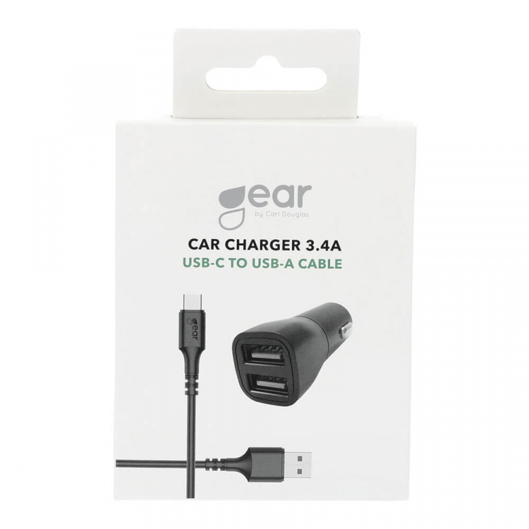 Gear Laddare 12-24V 2xUSB 3.4A Svart USB-C 2.0 Kabel 1m