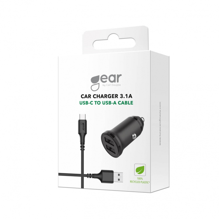 Gear Laddare 12-24V 2xUSB 3.4A Svart USB-C 2.0 Kabel 1m
