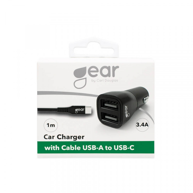 Gear Laddare 12-24V 2xUSB 3.4A Svart USB-C 2.0 Kabel 1m