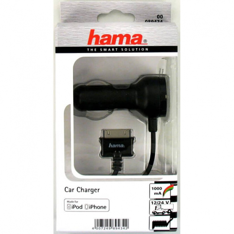 Hama Laddare iPhone3/4 12V Svart 30 Pin MFI