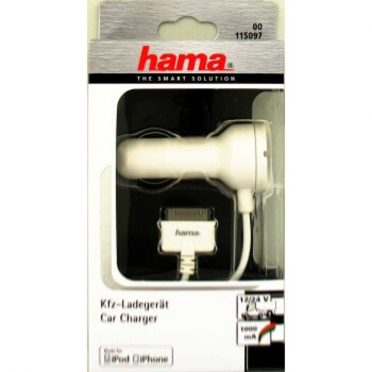 Hama iPhone3/4 Laddare 12V vit 30pin MFI
