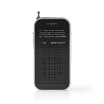 Nedis FM-radio | Portabel design | AM / FM | Batteridriven | Analog | 1.5 W | Svart Vit Skärm | Hörlursuttag | IP20 | Aluminium / Svart
