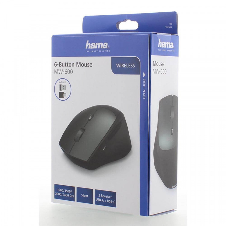 Hama Mus Trådlös Dual Mode USB-C/USB-A 6-knapps Svart Hama Mus Trådlös Dual Mode USB-C/USB-A 6-knapps Svart