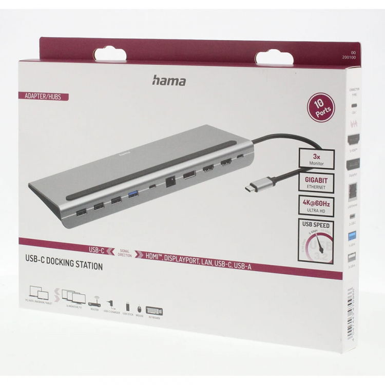 Hama USB-C Dockningsstation Connect2Office Pro 10 Portar Hama USB-C Dockningsstation Connect2Office Pro 10 Portar