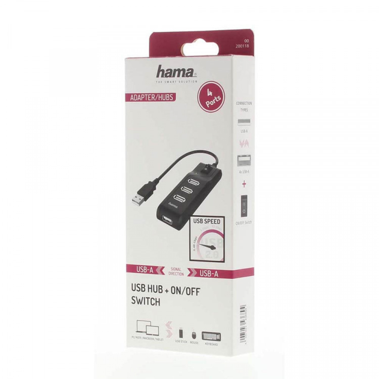 Hama Hub USB-A 2.0 Switch 4x Portar 480 Mbit/s Svart