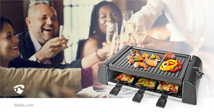 Nedis Gourmet / Raclette | Grill | 6 Personer | Spatel | Temperaturinställning | Non-stick beläggning | Rektangel