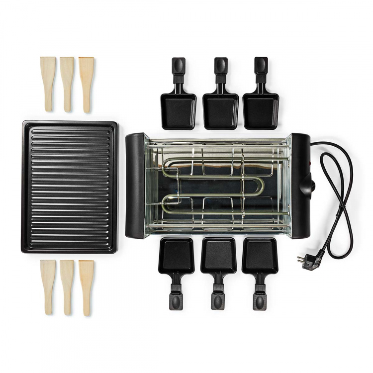 Nedis Gourmet / Raclette | Grill | 6 Personer | Spatel | Temperaturinställning | Non-stick beläggning | Rektangel