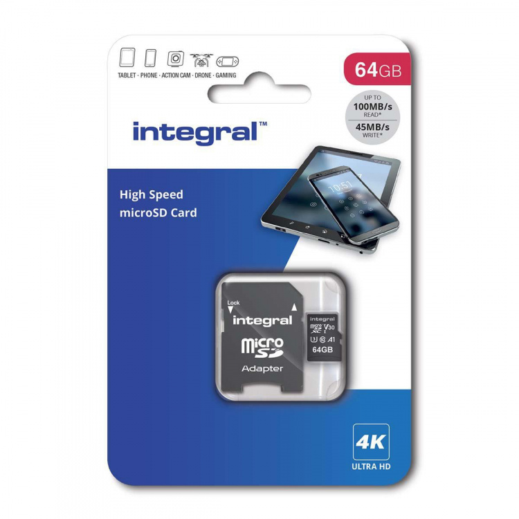 INTEGRAL 64 GB höghastighets microSDHC/XC V30 UHS-I U3 minneskort