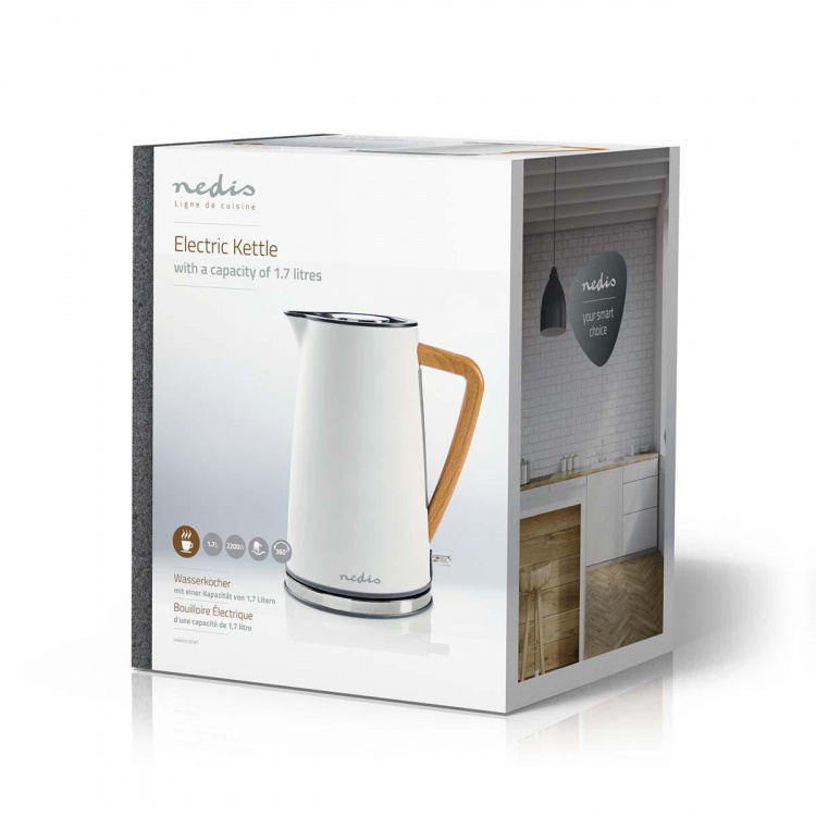 Nedis Vatten kokare | 1.7 l | Soft-Touch | Vit | Roterbar 360 grader | Dolt värmeelement | Strix® kontroll | Koka-tort funktion