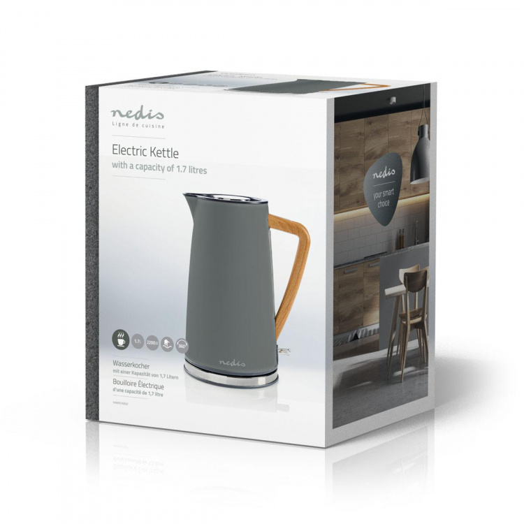 Nedis Vatten kokare | 1.7 l | Soft-Touch | Grå | Roterbar 360 grader | Dolt värmeelement | Strix® kontroll | Koka-tort funktion Nedis Vatten kokare | 1.7 l | Soft-Touch | Grå | Roterbar 360 grader | Dolt värmeelement | Strix® kontroll | Koka-tort funktion