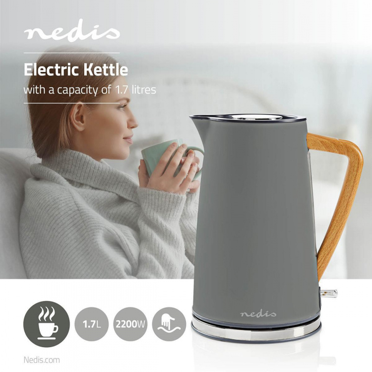 Nedis Vatten kokare | 1.7 l | Soft-Touch | Grå | Roterbar 360 grader | Dolt värmeelement | Strix® kontroll | Koka-tort funktion Nedis Vatten kokare | 1.7 l | Soft-Touch | Grå | Roterbar 360 grader | Dolt värmeelement | Strix® kontroll | Koka-tort funktion