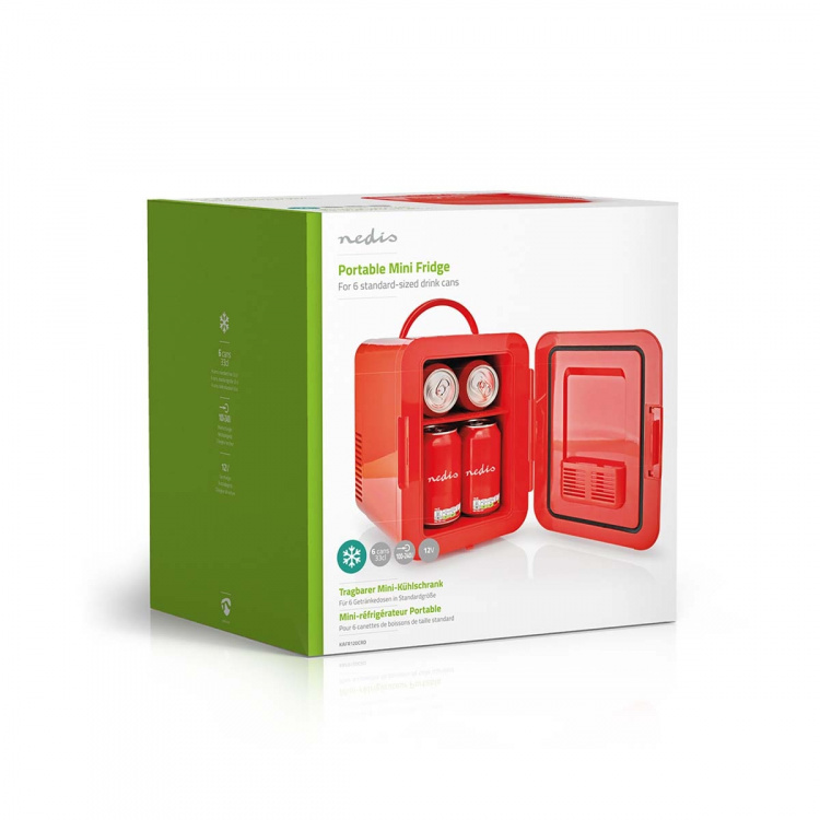 Nedis Portabelt mini kylskåp | 4 l | 12 V DC / 100 - 240 V AC | Röd