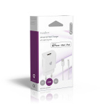 Nedis Väggladdare | 12 W | Snabbladdnings funktion | 1x 2.4 A A | Antal utgångar: 1 | USB-A | Lightning 8-Pin (Lös) Kabel | 1.00 m | Single Voltage Output | Vit Nedis Väggladdare | 12 W | Snabbladdnings funktion | 1x 2.4 A A | Antal utgångar: 1 | USB-A | Lightning 8-Pin (Lös) Kabel | 1.00 m | Single Voltage Output | Vit