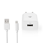 Nedis Väggladdare | 12 W | Snabbladdnings funktion | 1x 2.4 A A | Antal utgångar: 1 | USB-A | Lightning 8-Pin (Lös) Kabel | 1.00 m | Single Voltage Output | Vit Nedis Väggladdare | 12 W | Snabbladdnings funktion | 1x 2.4 A A | Antal utgångar: 1 | USB-A | Lightning 8-Pin (Lös) Kabel | 1.00 m | Single Voltage Output | Vit