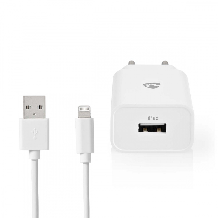 Nedis Väggladdare | 12 W | Snabbladdnings funktion | 1x 2.4 A A | Antal utgångar: 1 | USB-A | Lightning 8-Pin (Lös) Kabel | 1.00 m | Single Voltage Output | Vit Nedis Väggladdare | 12 W | Snabbladdnings funktion | 1x 2.4 A A | Antal utgångar: 1 | USB-A | Lightning 8-Pin (Lös) Kabel | 1.00 m | Single Voltage Output | Vit