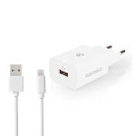 Nedis Väggladdare | 12 W | Snabbladdnings funktion | 1x 2.4 A A | Antal utgångar: 1 | USB-A | Lightning 8-Pin (Lös) Kabel | 1.00 m | Single Voltage Output | Vit Nedis Väggladdare | 12 W | Snabbladdnings funktion | 1x 2.4 A A | Antal utgångar: 1 | USB-A | Lightning 8-Pin (Lös) Kabel | 1.00 m | Single Voltage Output | Vit