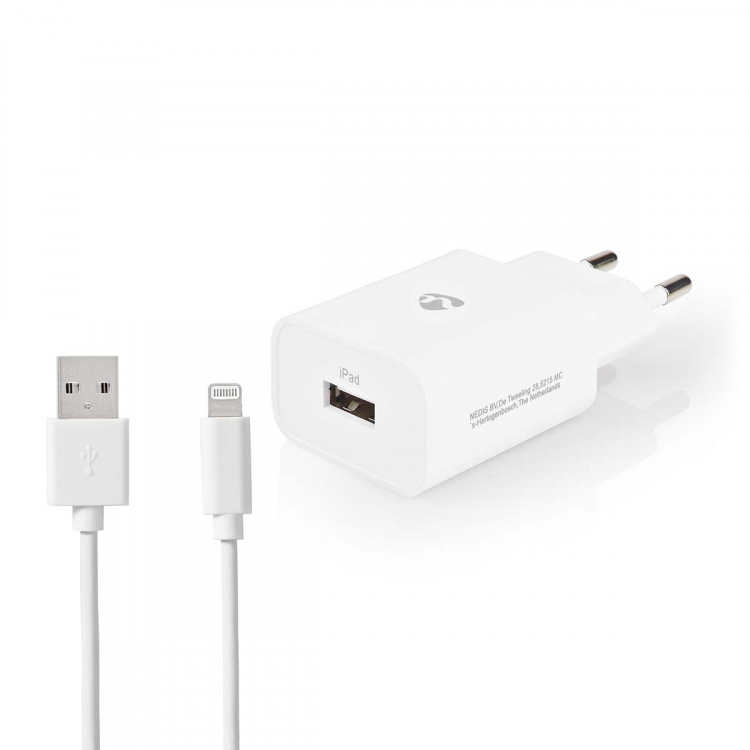 Nedis Väggladdare | 12 W | Snabbladdnings funktion | 1x 2.4 A A | Antal utgångar: 1 | USB-A | Lightning 8-Pin (Lös) Kabel | 1.00 m | Single Voltage Output | Vit Nedis Väggladdare | 12 W | Snabbladdnings funktion | 1x 2.4 A A | Antal utgångar: 1 | USB-A | Lightning 8-Pin (Lös) Kabel | 1.00 m | Single Voltage Output | Vit