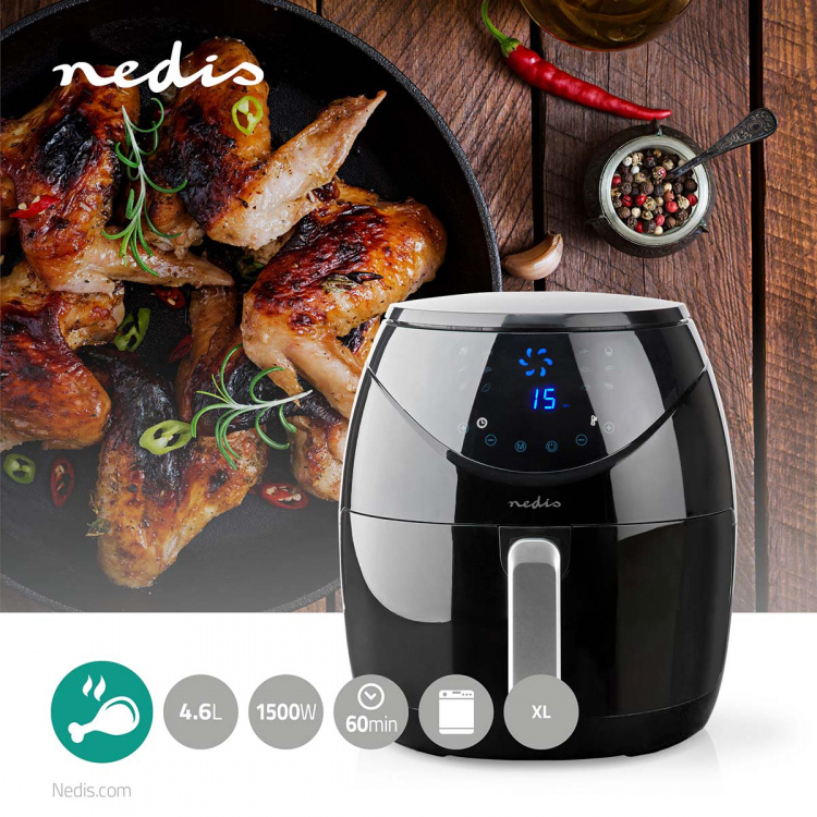 Nedis XL Air fryer| 4.6 l | Timer: 60 min | Digital | Svart