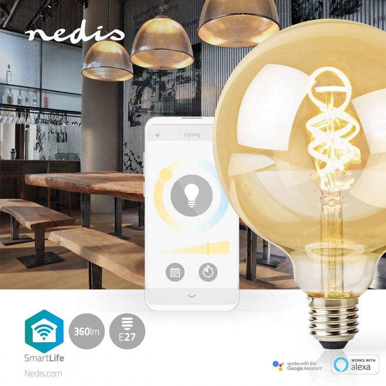Nedis SmartLife LED vintage lampa | E27 | 360 lm | 4.90 W | Varm till cool vit | 1800 - 6500 K | Glas | Android™ / IOS | Globe | 1 st