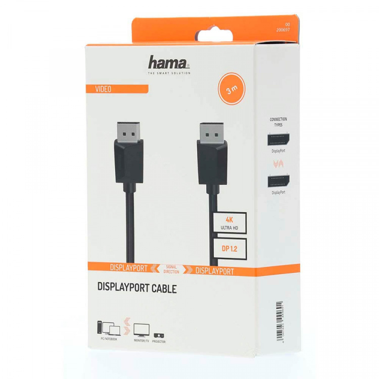 Hama Kabel DisplayPort 1.2 Ultra-HD 4K 0.75m Svart