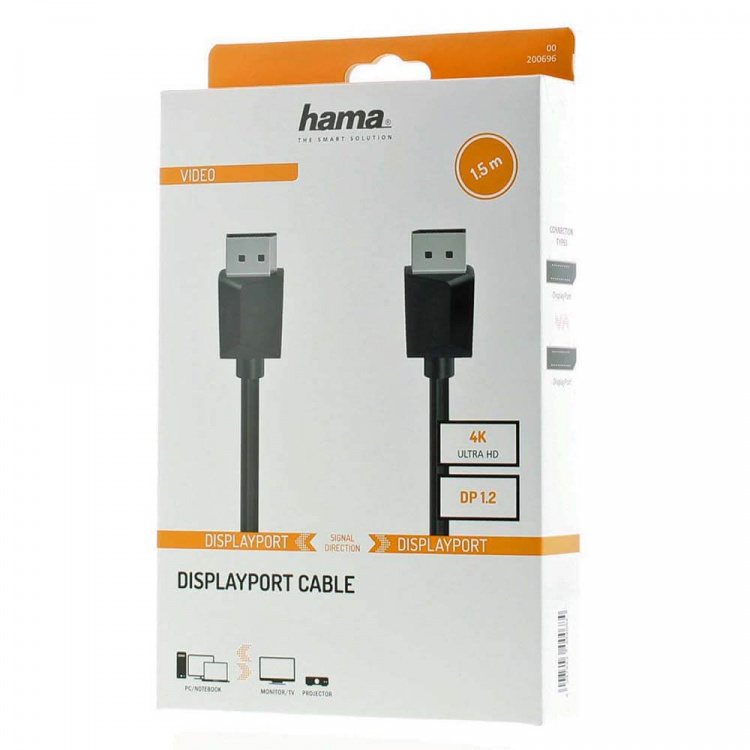 Hama Kabel DisplayPort 1.2 Ultra-HD 4K 1.5m Svart Hama Kabel DisplayPort 1.2 Ultra-HD 4K 1.5m Svart