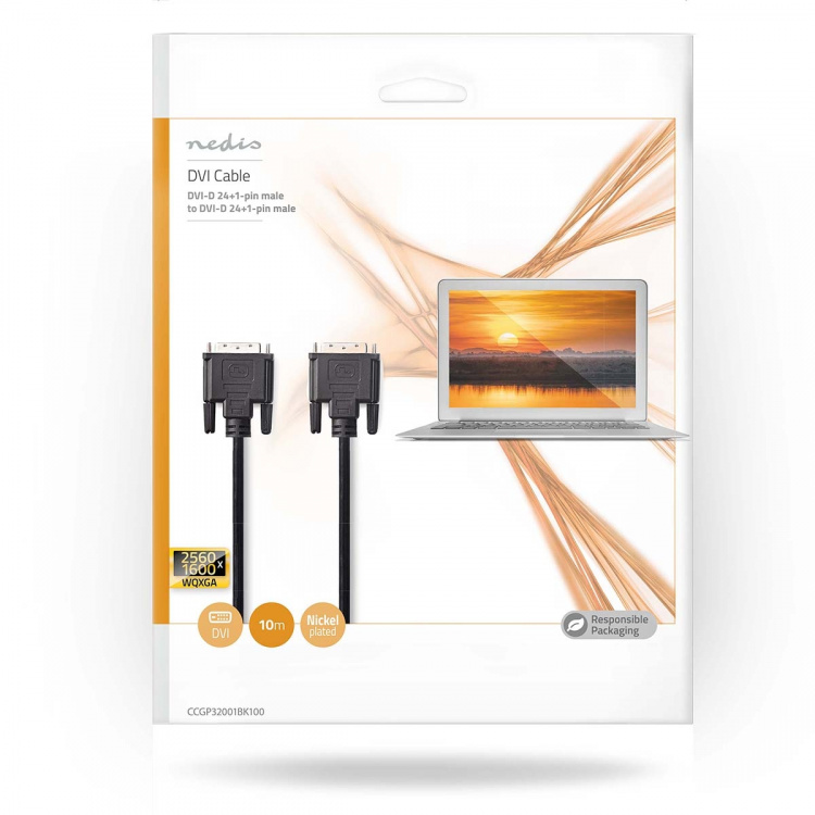 Nedis DVI-kabel | DVI-D 24+1-Pin Hane | DVI-D 24+1-Pin Hane | 2560x1600 | Nickelplaterad | 10.0 m | Rak | PVC | Svart | Kuvert