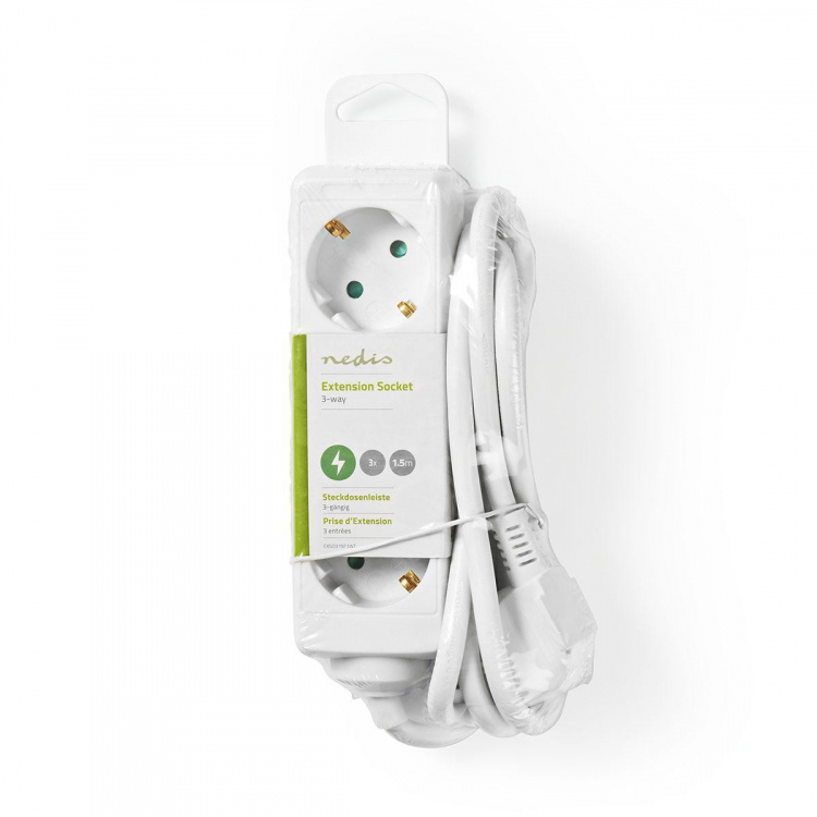 Nedis Gren kontakt | Jordad kontakt / Typ F (CEE 7/7) | 3-vägs | 1.50 m | 3680 W | 16 A | Typ av jordning: Sidkontakt | 230 V AC 50/60 Hz | Uttagsvinkel: 45 ° | H05VV-F 3G1.5mm² | Vit