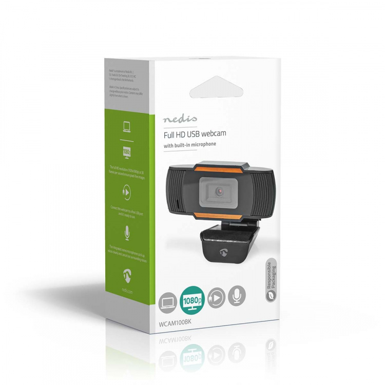 Nedis Webbkamera | Full HD@30fps | Fast Fokus | Inbyggd mikrofon | Svart