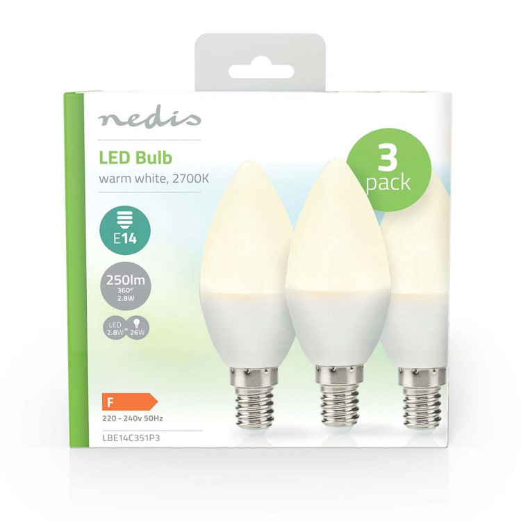 Nedis LED-lampa E14 | Ljus | 2.8 W | 250 lm | 2700 K | Varm Vit | Matt | 3 st