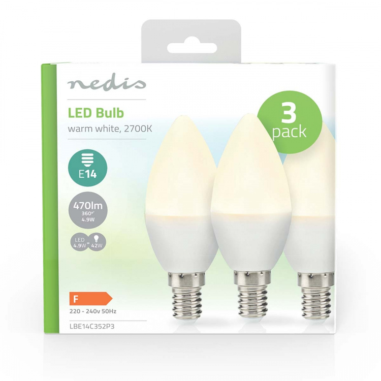 Nedis LED-lampa E14 | Ljus | 4.9 W | 470 lm | 2700 K | Varm Vit | Matt | 3 st