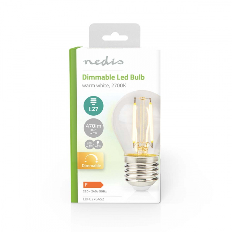 Nedis LED Glödlampa E27 | G45 | 4.5 W | 470 lm | 2700 K | Dimbar | Varm Vit | Retrostil | 1 st Nedis LED Glödlampa E27 | G45 | 4.5 W | 470 lm | 2700 K | Dimbar | Varm Vit | Retrostil | 1 st