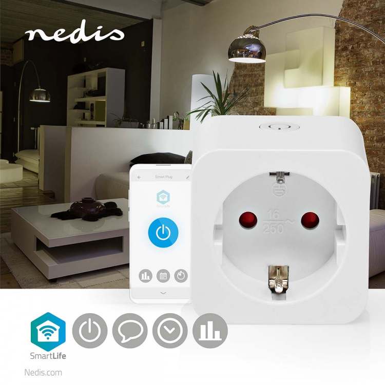 Nedis SmartLife Smart Plug | IP21 | Strömmätare | 3680 W | Type F (CEE 7/3) | 0 - 55 °C | Android™ / IOS | Vit | 1 st Nedis SmartLife Smart Plug | IP21 | Strömmätare | 3680 W | Type F (CEE 7/3) | 0 - 55 °C | Android™ / IOS | Vit | 1 st