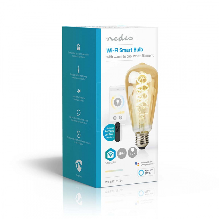 Nedis SmartLife LED vintage lampa | E27 | 360 lm | 4.90 W | Varm till cool vit | 1800 - 6500 K | Glas | Android™ / IOS | ST64 | 1 st
