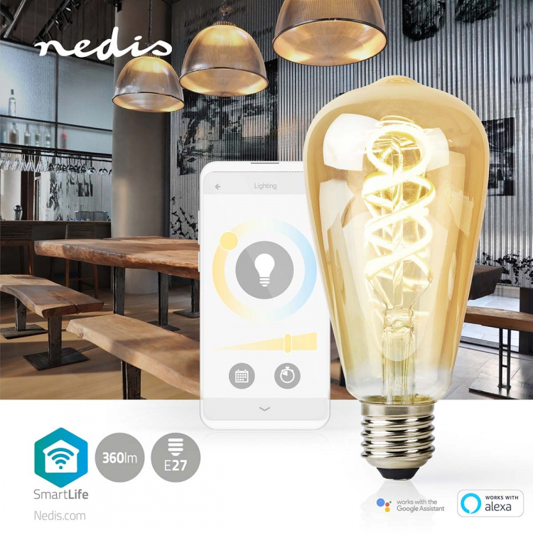 Nedis SmartLife LED vintage lampa | E27 | 360 lm | 4.90 W | Varm till cool vit | 1800 - 6500 K | Glas | Android™ / IOS | ST64 | 1 st