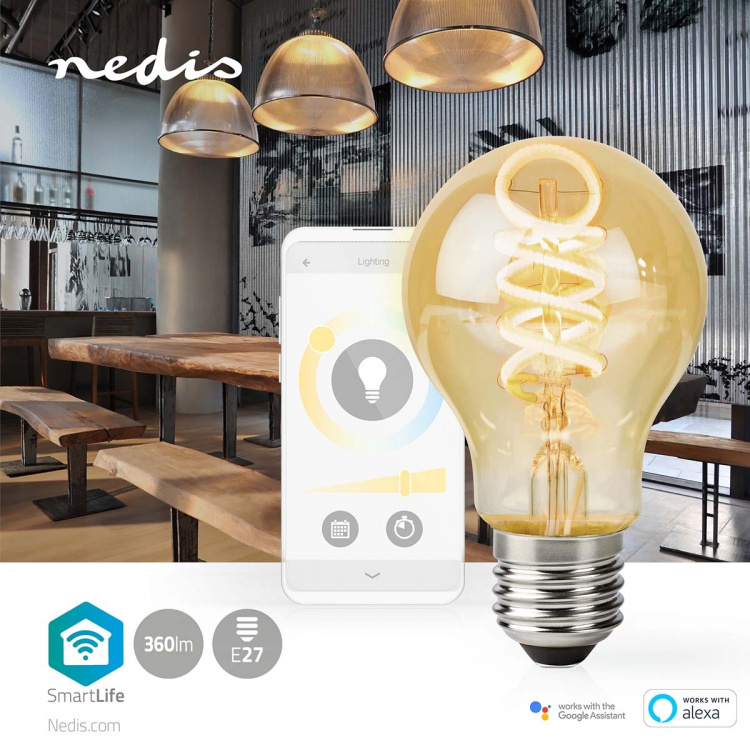 Nedis SmartLife LED vintage lampa | E27 | 360 lm | 4.90 W | Varm till cool vit | 1800 - 6500 K | Glas | Android™ / IOS | Glödlampa | 1 st Nedis SmartLife LED vintage lampa | E27 | 360 lm | 4.90 W | Varm till cool vit | 1800 - 6500 K | Glas | Android™ / IOS | Glödlampa | 1 st