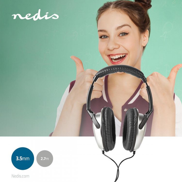 Nedis Over-Ear Wired hörlurar | 3.5 mm | Kabellängd: 2.70 m | Volymkontroll | Silver / Svart