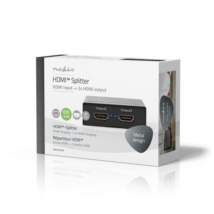 Nedis HDMI ™ Splitter | 2-Port port(s) | 2x HDMI™ Output | 4K@60Hz | 18 Gbps | Metall | Antracit Nedis HDMI ™ Splitter | 2-Port port(s) | 2x HDMI™ Output | 4K@60Hz | 18 Gbps | Metall | Antracit