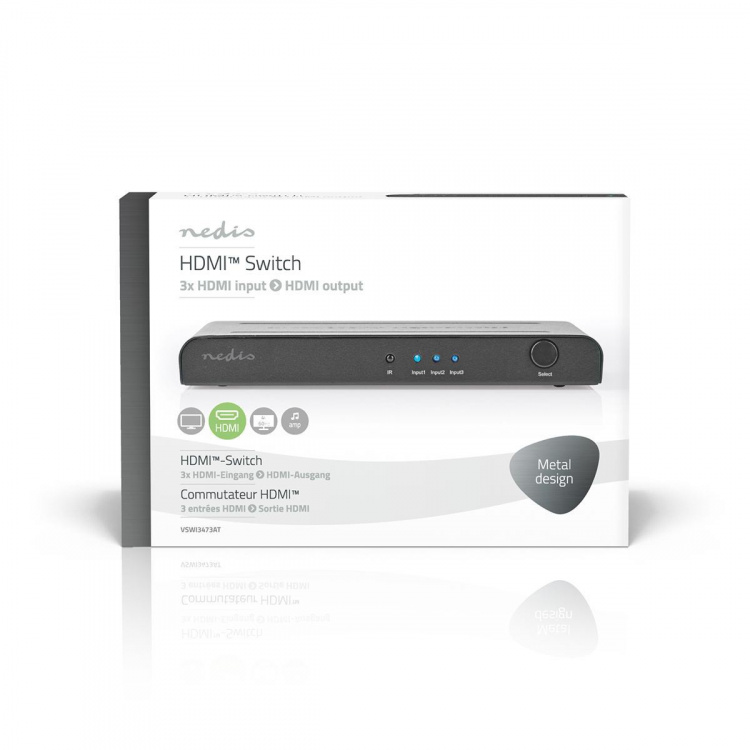 Nedis HDMI ™ Switch | 3-Port port(s) | 3x HDMI™ Input | 1x HDMI™ Output | 4K@60Hz | 18 Gbps | Fjärrstyrd | Metall | Antracit Nedis HDMI ™ Switch | 3-Port port(s) | 3x HDMI™ Input | 1x HDMI™ Output | 4K@60Hz | 18 Gbps | Fjärrstyrd | Metall | Antracit