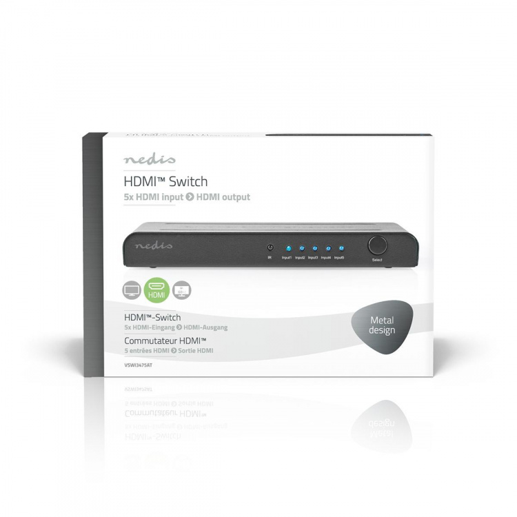 Nedis HDMI ™ Switch | 5-Port port(s) | 5x HDMI™ Input | 1x HDMI™ Output | 4K@60Hz | 18 Gbps | Fjärrstyrd | Metall | Antracit Nedis HDMI ™ Switch | 5-Port port(s) | 5x HDMI™ Input | 1x HDMI™ Output | 4K@60Hz | 18 Gbps | Fjärrstyrd | Metall | Antracit