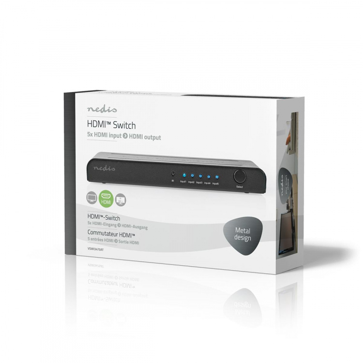 Nedis HDMI ™ Switch | 5-Port port(s) | 5x HDMI™ Input | 1x HDMI™ Output | 4K@60Hz | 18 Gbps | Fjärrstyrd | Metall | Antracit Nedis HDMI ™ Switch | 5-Port port(s) | 5x HDMI™ Input | 1x HDMI™ Output | 4K@60Hz | 18 Gbps | Fjärrstyrd | Metall | Antracit