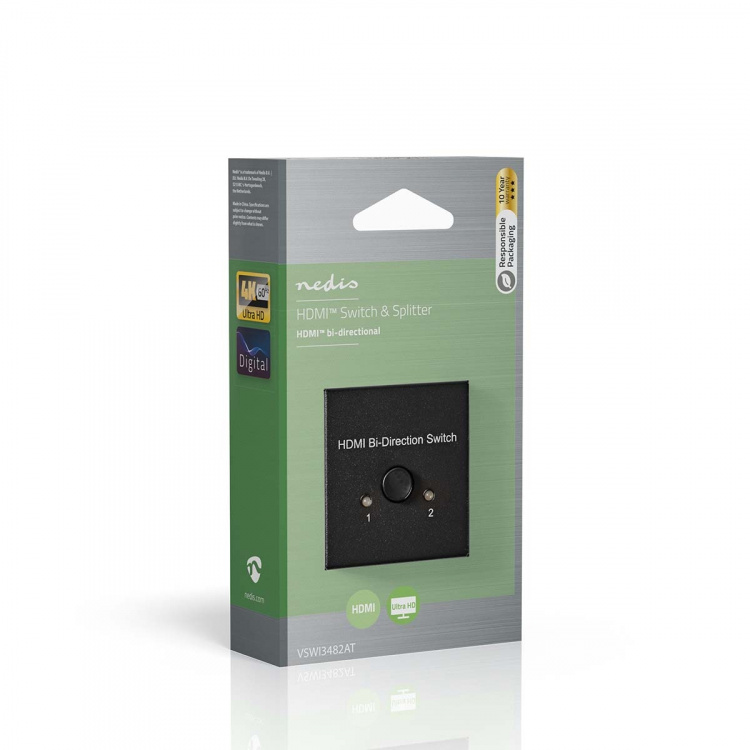 Nedis HDMI ™ Switch | 3-Port port(s) | 1x HDMI™ Input / 2x HDMI™ Input | 1x HDMI™ Output / 2x HDMI™ Output | 4K@60Hz | 6 Gbps | Metall | Antracit