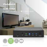 Nedis HDMI ™ Switch | 3-Port port(s) | 1x USB-C™ / 2x HDMI™ Input | 1x HDMI™ Output | 4K@60Hz | 18.0 Gbps | Metall | Antracit